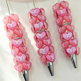 Pink Luxury LV Print Heart Beadable Pens Wholesale, Matches All Focal Beads & Pen Toppers