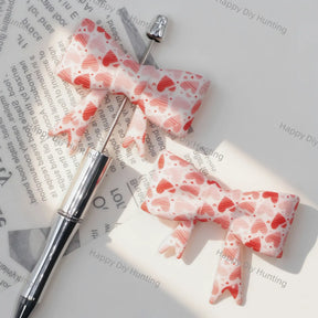 pink red heart print bow silicone focal beads for diy beadable pen & handmade craft wholesale