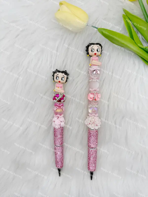 Betty Boo retro figure pen topper paired with focal beads to create custom handmade bead pens