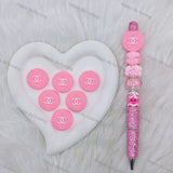 Pink Round CC Pattern Silicone Focal Beads, Wholesale Silicone Focal Beads for Pens2