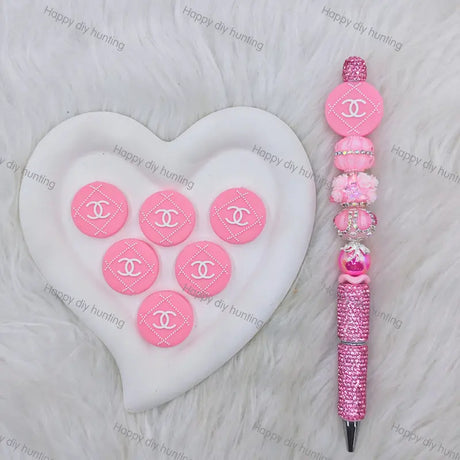 Pink Round CC Pattern Silicone Focal Beads, Wholesale Silicone Focal Beads for Pens2