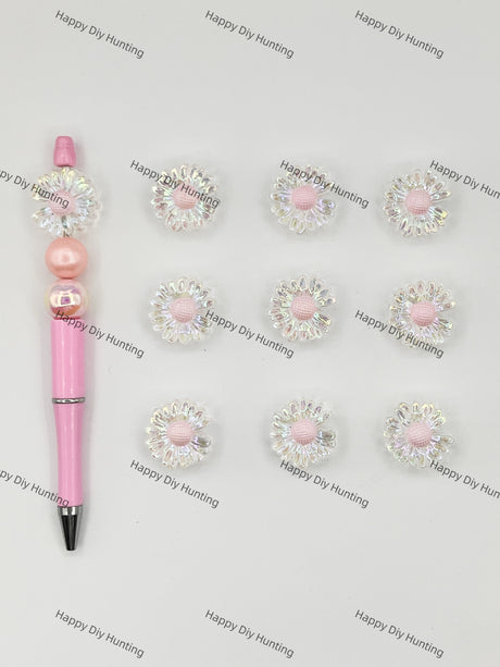 Pink Sunflower Acrylic Beads
