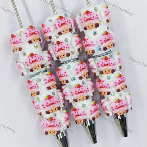 pink sweet cake cartoon figure rhinestone accent beadable pens for diy silicone focal bead craft wholesale