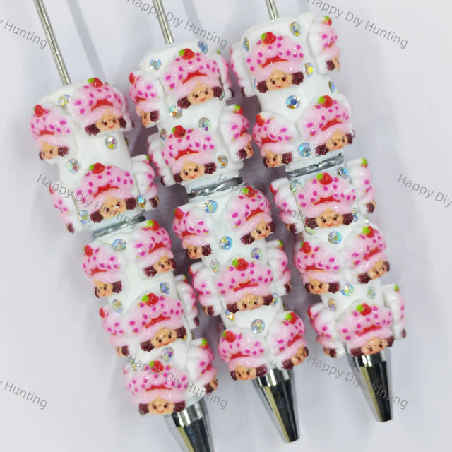 pink sweet cake cartoon figure rhinestone accent beadable pens for diy silicone focal bead craft wholesale