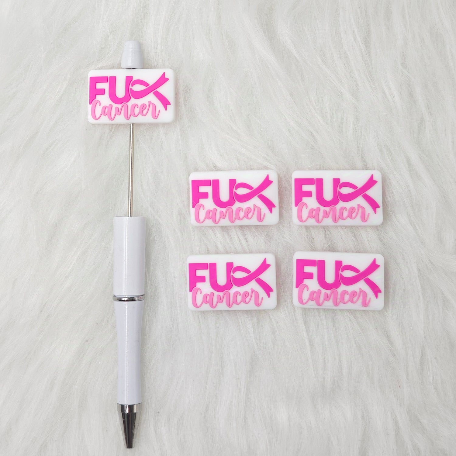 Pink ribbon breast cancer awareness Silicone Focal Beads, Nurse Focal Beads