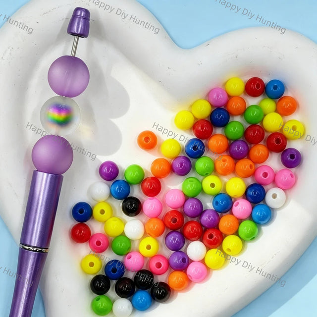 plain solid round large hole acrylic beads multi‑color smooth surface for beadable pen straw charm diy craft wholesale