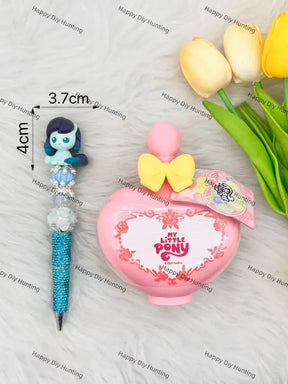 Rainbow Pony Character Pen Topper Mounted on Complete Beadable Pen for Handmade Craft Showcase