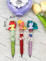 Rainbow Pony Character Pen Topper Mounted on Complete Beadable Pen for Handmade Craft Showcase