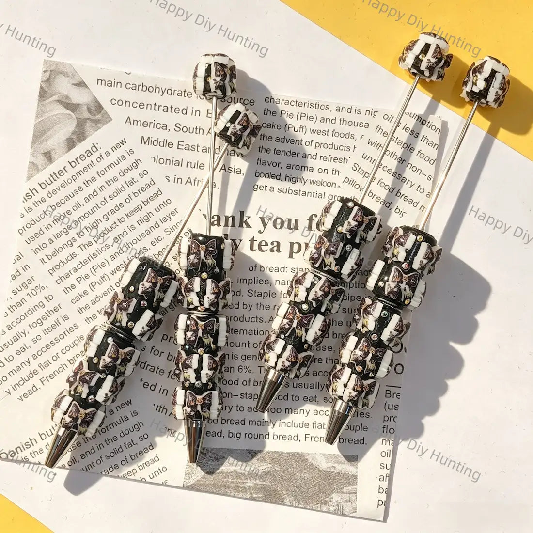 Gothic Purple Bow Skull Printed Rhinestone Beadable Pens, Dark Spooky DIY Handmade Craft Bead Pens Wholesale