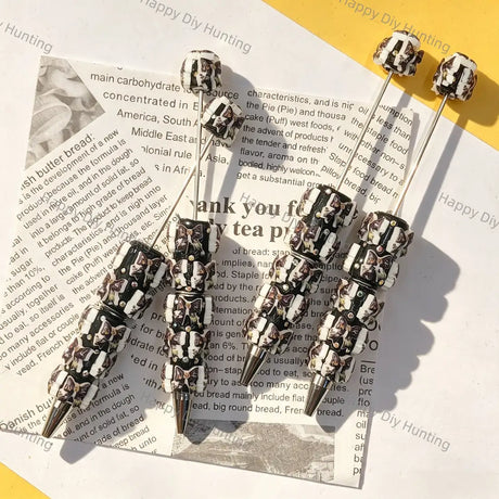 Gothic Purple Bow Skull Printed Rhinestone Beadable Pens, Dark Spooky DIY Handmade Craft Bead Pens Wholesale
