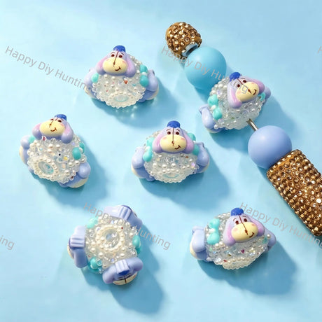 Purple Donkey Eeyore Pearl Rhinestone Acrylic Focal Beads, large hole decorative beads for DIY beadable pen, keychain and handmade craft supplies