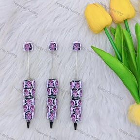Purple Floral Sugar Skull Beadable Pens Wholesale, Beadable Pens Supplies