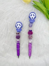 3D purple ghost face pen topper matched with focal beads for custom beadable pen handmade projects