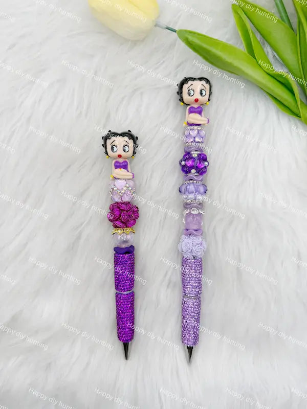 Betty Boo retro figure pen topper paired with focal beads to create custom handmade bead pens