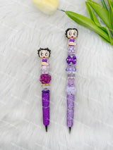 Betty Boo retro figure pen topper paired with focal beads to create custom handmade bead pens