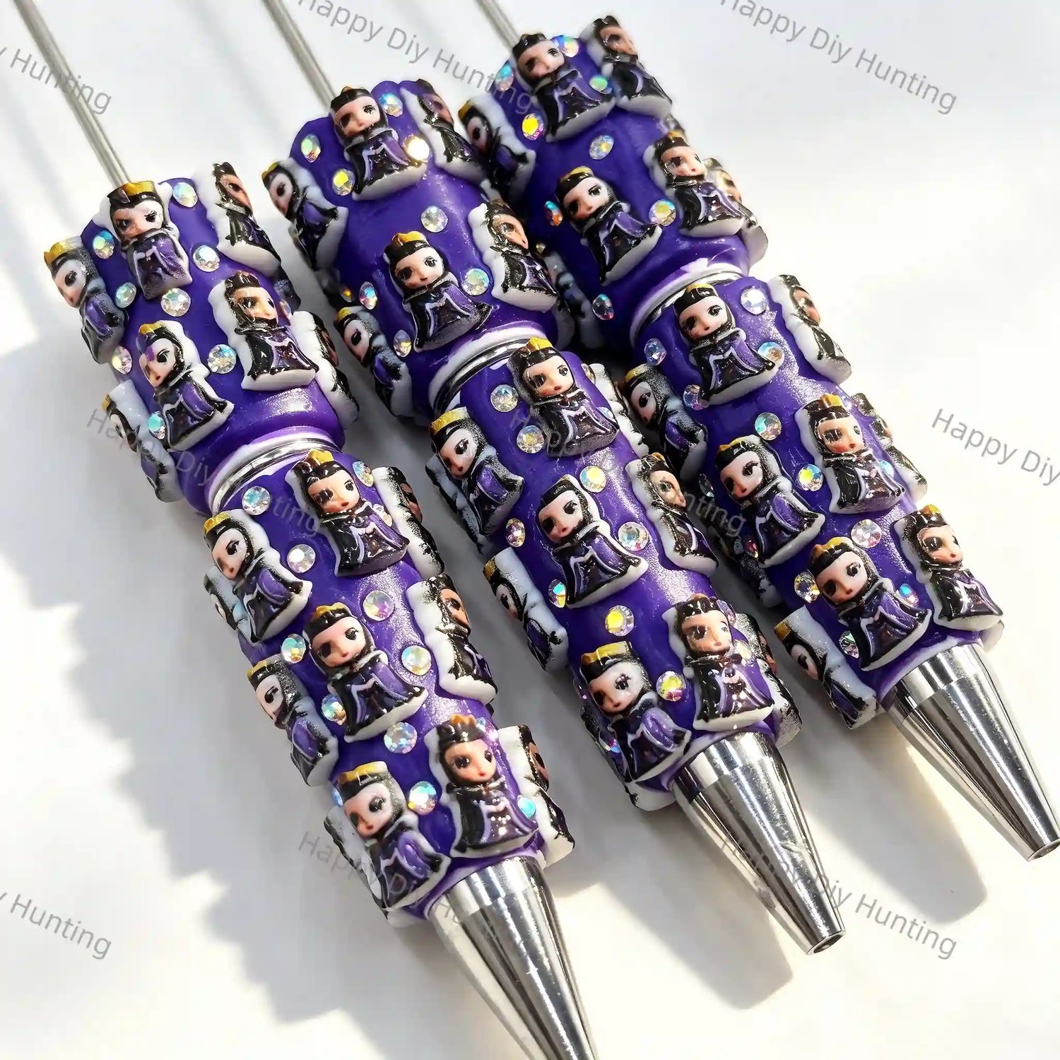Purple Queen Figure Rhinestone Beadable Pens Handmade Beaded Stationery