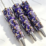 Purple Queen Figure Rhinestone Beadable Pens Handmade Beaded Stationery
