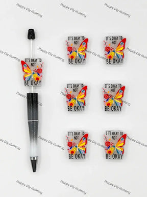 Handmade Beadable Pen with Positive Quote Silicone Beads