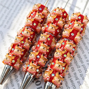 red 3d christmas reindeer beadable pens for diy handmade holiday stationery crafts wholesale