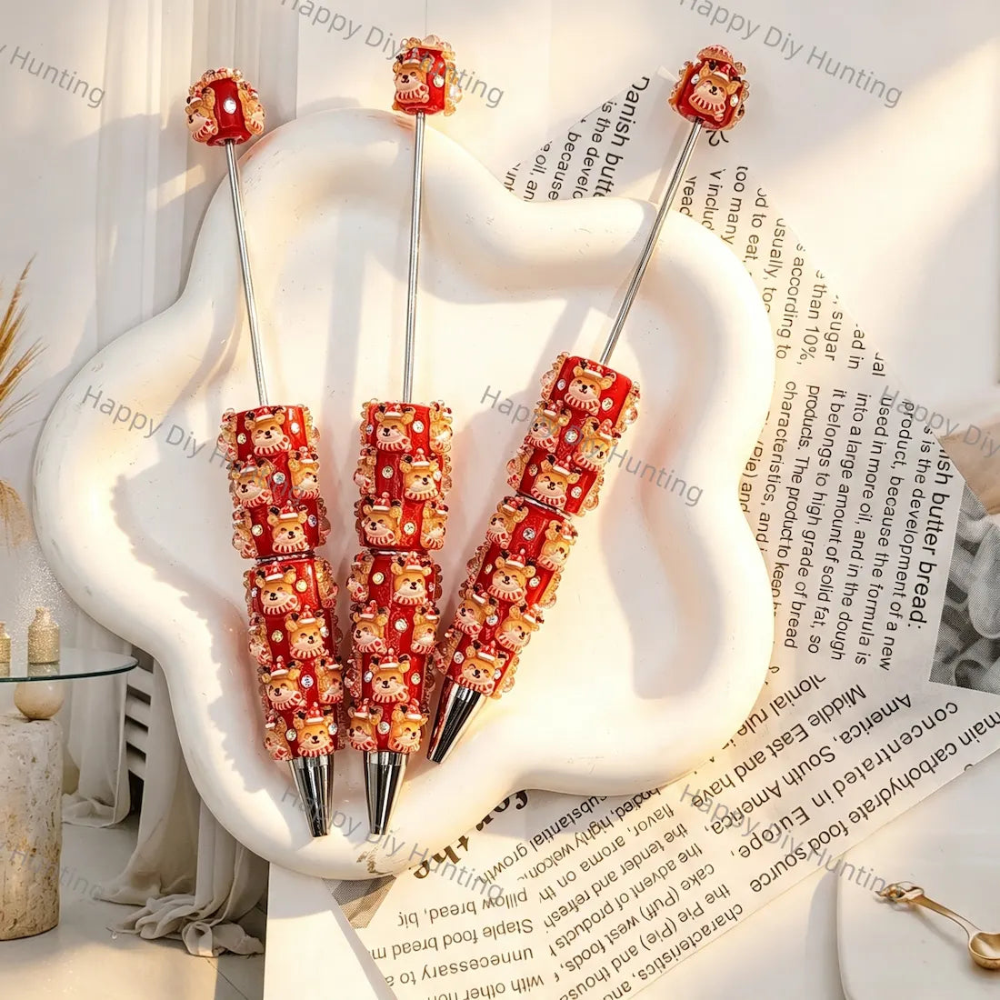 red 3d christmas reindeer beadable pens for diy handmade holiday stationery crafts wholesale