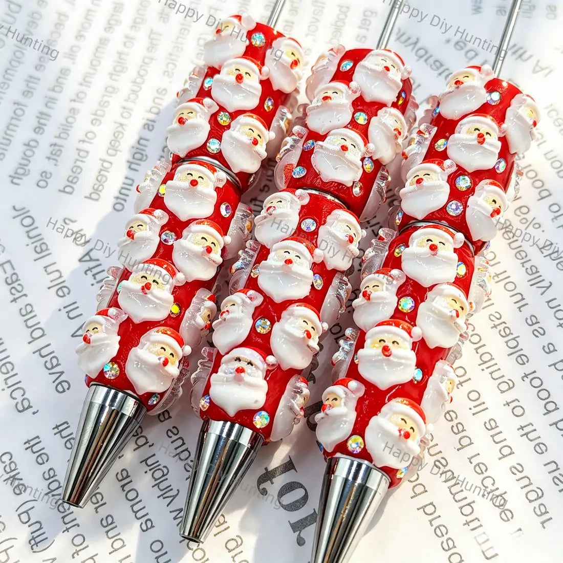red 3d santa claus christmas beadable pens for diy handmade holiday stationery crafts wholesale