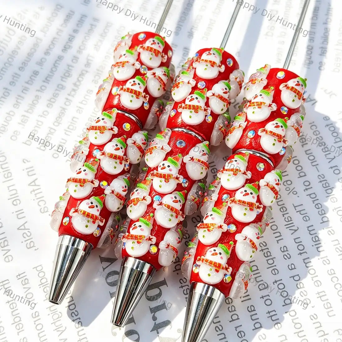 red 3d snowman christmas beadable pens for diy handmade holiday stationery crafts wholesale