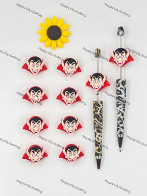 Handmade Beadable Pen with 3D Red Bat Silicone Beads