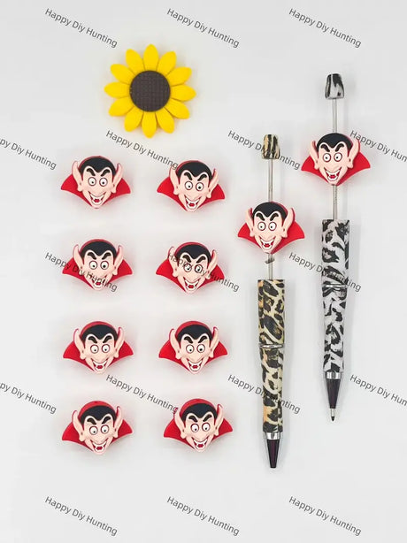 Handmade Beadable Pen with 3D Red Bat Silicone Beads