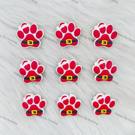 Red Christmas Dog's Paw Silicone Focal Beads Wholesale, silicone focal beads for pens