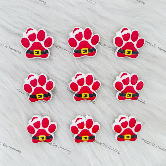 Red Christmas Dog's Paw Silicone Focal Beads Wholesale, silicone focal beads for pens