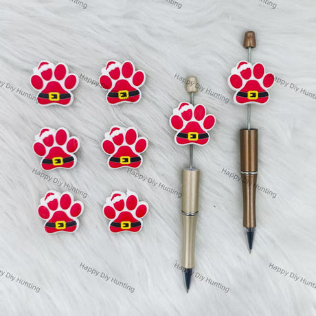 Red Christmas Dog's Paw Silicone Focal Beads Wholesale, silicone focal beads for pens