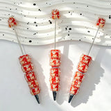 Red Christmas deer print beadable pens for DIY beadable pen craft projects