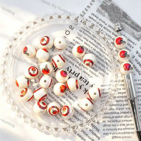 Pearlescent White Red Football Helmet Graphic Print Large Hole Acrylic Beads For DIY Beadable Pen Craft Wholesale