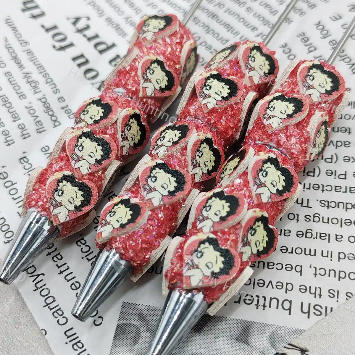 Red Heart Betty Boop Beadable Pens Wholesale, Matches All Focal Beads & Pen Toppers