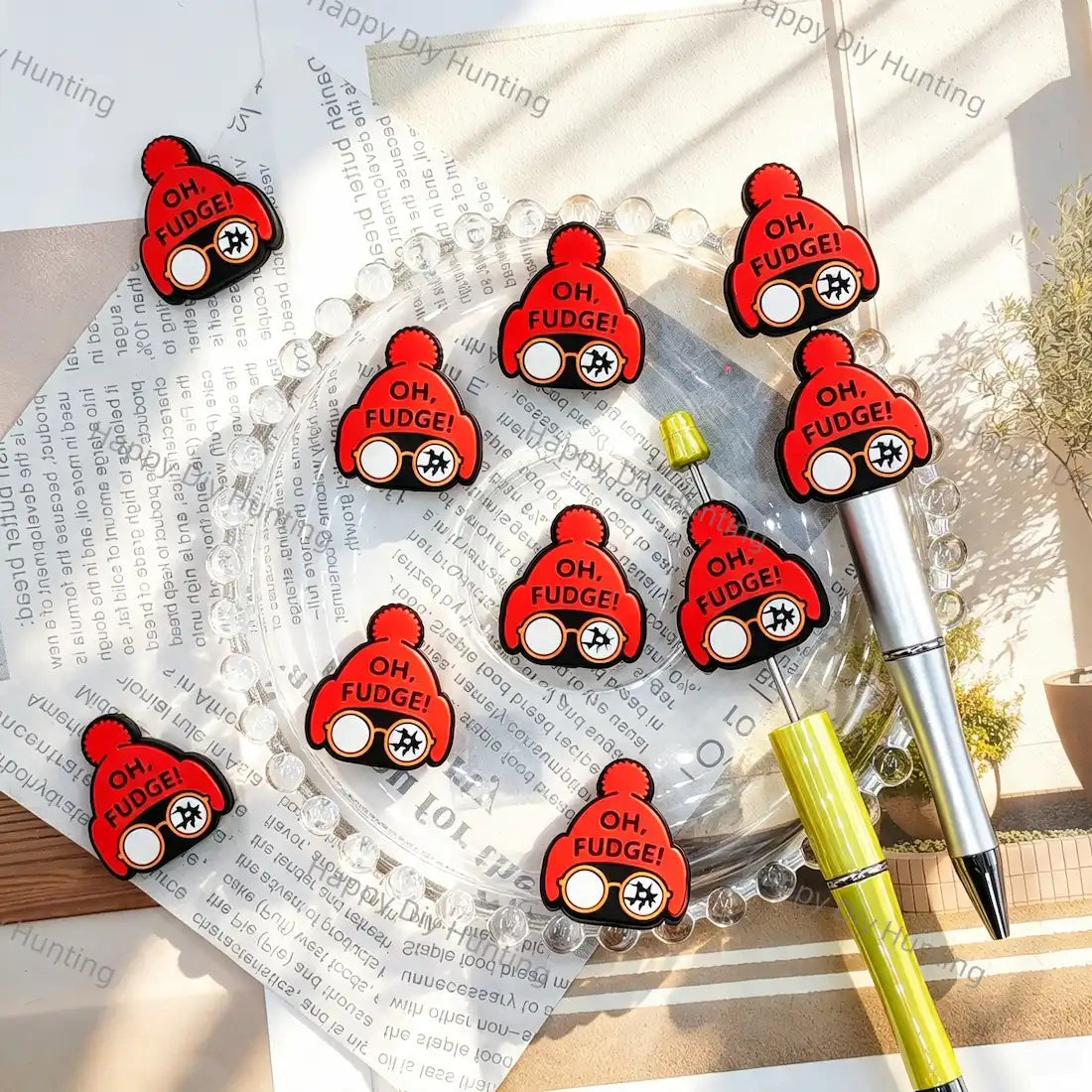 red winter beanie with glasses silicone focal beads for diy beadable pen handmade winter craft wholesale