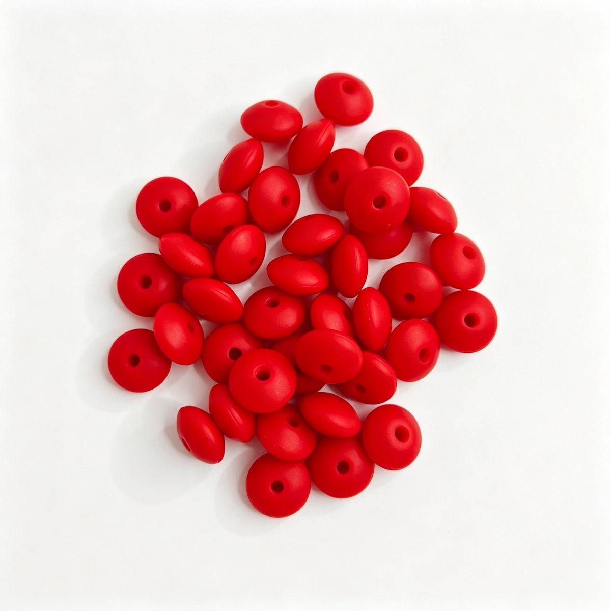 Red round acrylic spacer beads. Smooth, lightweight, and colorful, perfect for beadable pens, keychains, and handmade crafts.