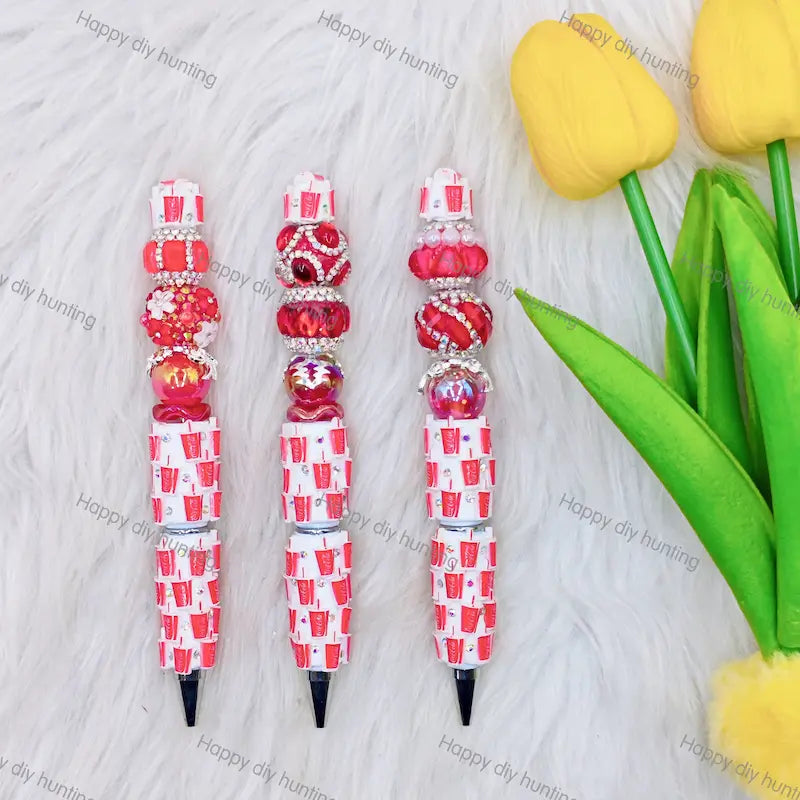 Red soda cup printed plastic beadable pen blank compatible silicone focal beads