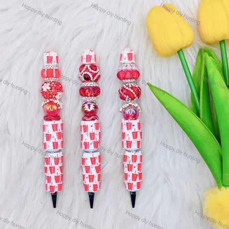 Red soda cup printed plastic beadable pen blank compatible silicone focal beads