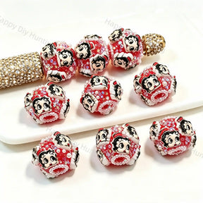 Retro Cartoon Betty Boop Pearl Rhinestone Acrylic Focal Beads, large hole decorative beads for DIY beadable pen, keychain and handmade craft supplies