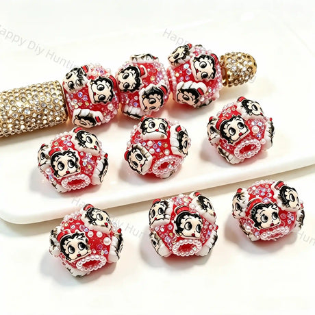 Retro Cartoon Betty Boop Pearl Rhinestone Acrylic Focal Beads, large hole decorative beads for DIY beadable pen, keychain and handmade craft supplies
