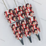 retro red‑white adventurous cartoon gentleman print beadable pens for diy silicone focal bead craft wholesale