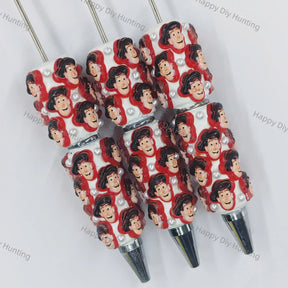 retro red‑white adventurous cartoon gentleman print beadable pens for diy silicone focal bead craft wholesale