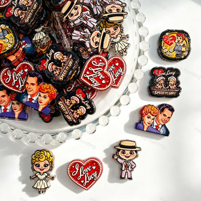 Acrylic focal beads featuring a retro classic TV character print design. Lightweight, nostalgic, and durable, perfect for beadable pens, keychains, and handmade crafts.