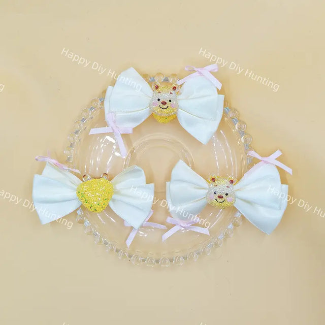 Rhinestone bear heart acrylic satin bow hair clips for girls hairstyling