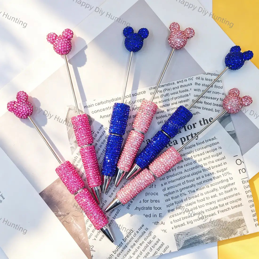 rhinestone mouse head beadable pens wholesale, bling full rhinestone diy handmade craft stationery