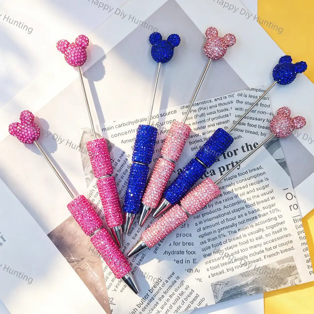 rhinestone mouse head beadable pens wholesale, bling full rhinestone diy handmade craft stationery