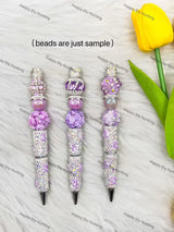 Silver Purple Rhinestone Pen Assembled Into Complete Beadable Pen for Handmade Craft Showcase