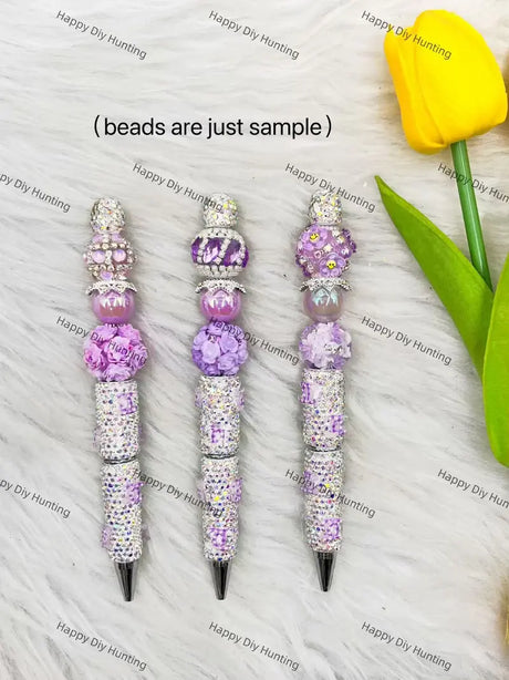 Silver Purple Rhinestone Pen Assembled Into Complete Beadable Pen for Handmade Craft Showcase