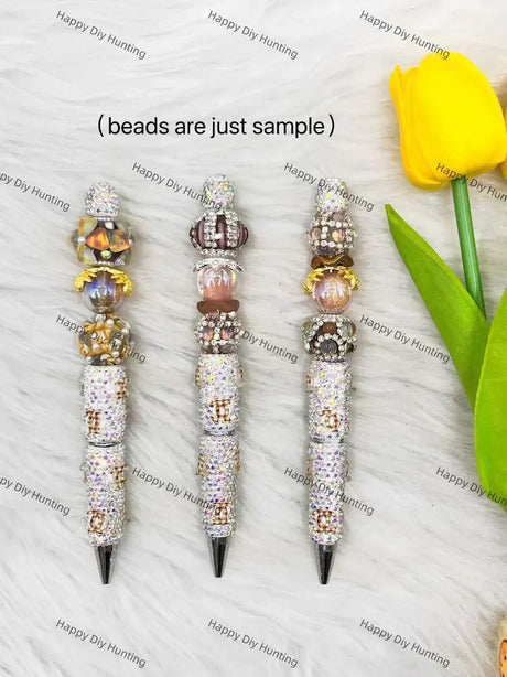 Silver Brown Rhinestone Pen Assembled Into Complete Beadable Pen for Handmade Craft Showcase