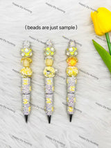 Silver Yellow Rhinestone Pen Assembled Into Complete Beadable Pen for Handmade Craft Showcase
